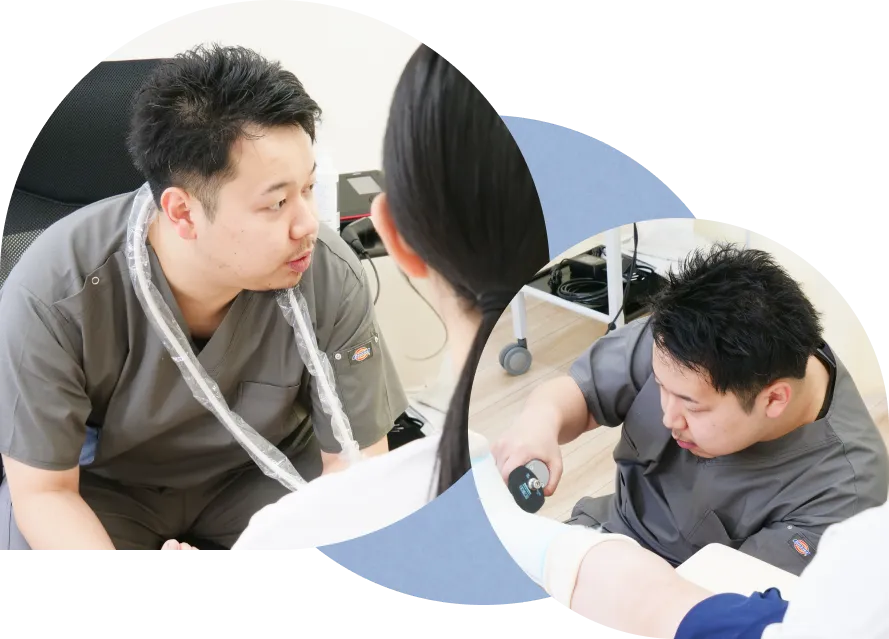 旭川市のおおば接骨院での問診と施術の様子