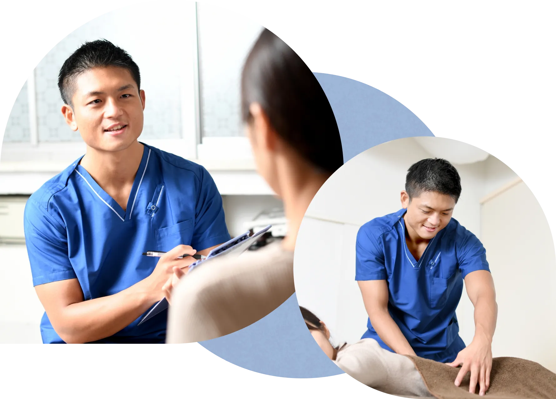 旭川市のおおば接骨院での問診と施術の様子